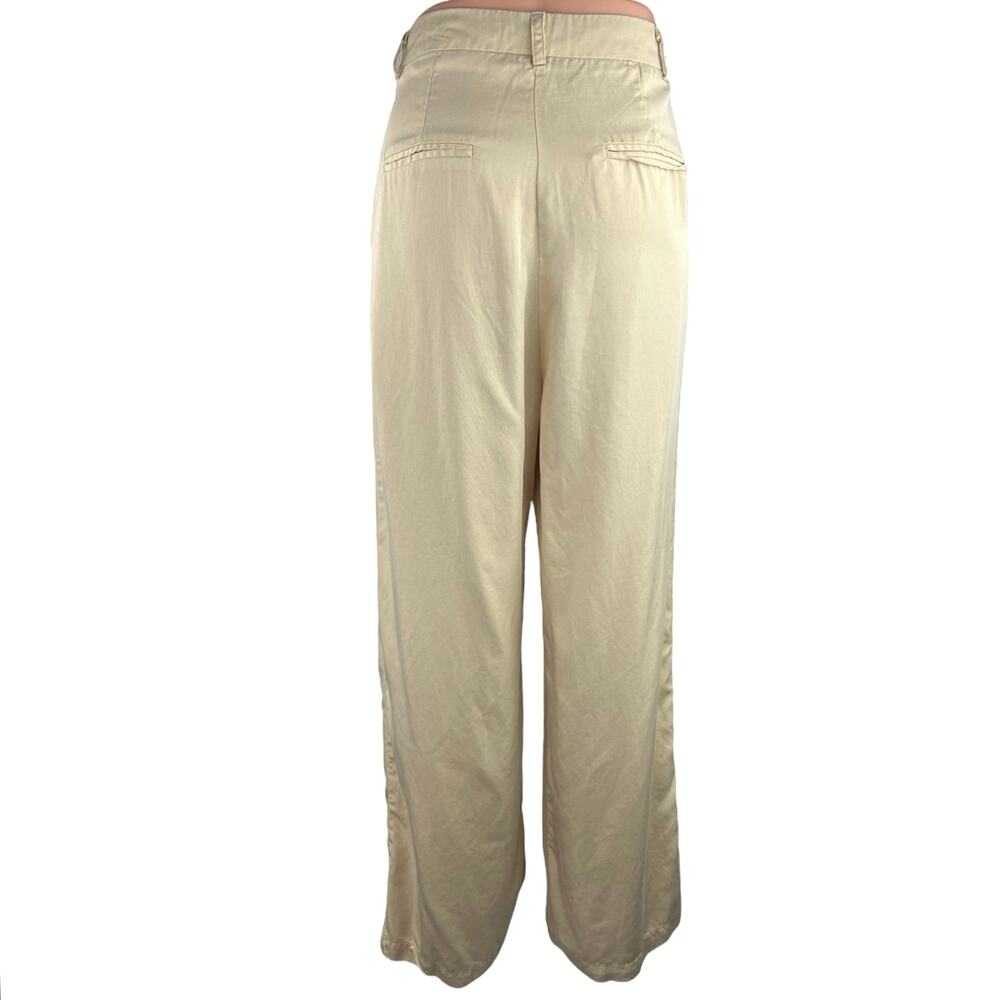 Et Clet Cream High Rise Pleated Career Cozy Ankle Wide Leg Trouser Pants Size M - Picture 3 of 5